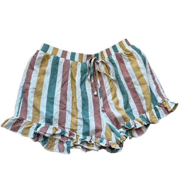 American Eagle Shorts Pull on Elastic Waist Stripe Ruffled 100% Viscose Small - Picture 1 of 4